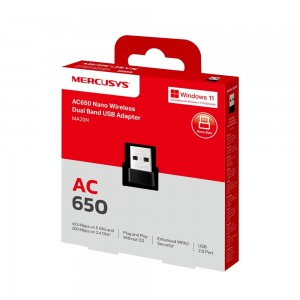 Adaptor wireless MERCUSYS MA20N AC650 Nano Dual-Band, negru